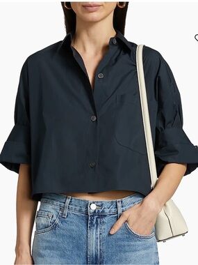TWP Cropped Boxy Button-Front Shirt - dark navy (midnight )